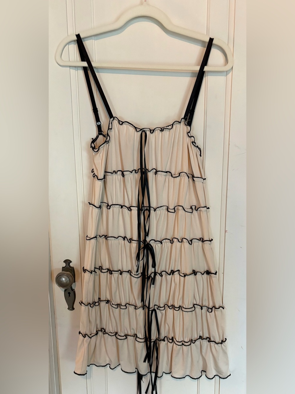 Women's Cream Ruffled Chemise with Black Trim
